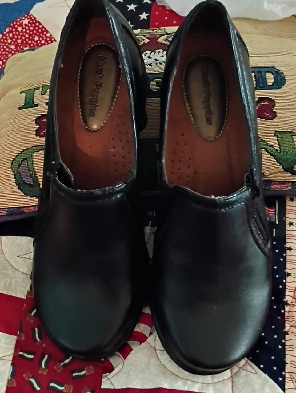 Women's Hush Puppies Black Slip-On Leather Work Shoes